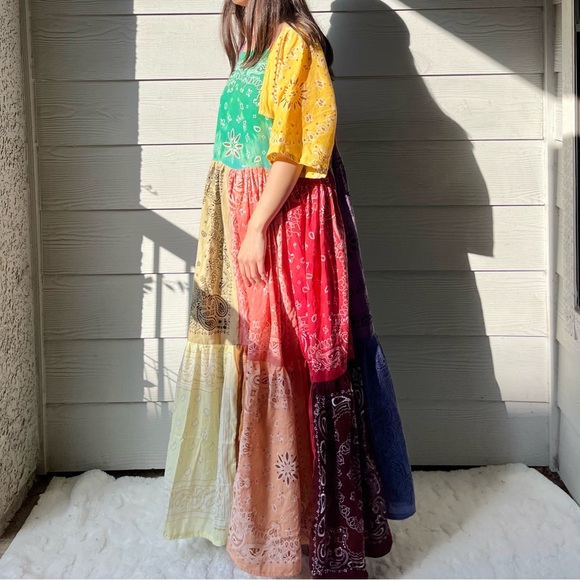 Rainbow | Handmade Earthy Voluminous Maxi Bandana Dress SKU 04294 - Picture 13 of 16